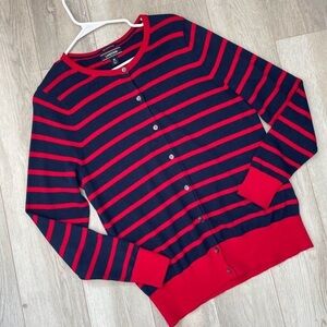 Lands' End Red and Navy Striped Sweater 100% Supima Cotton